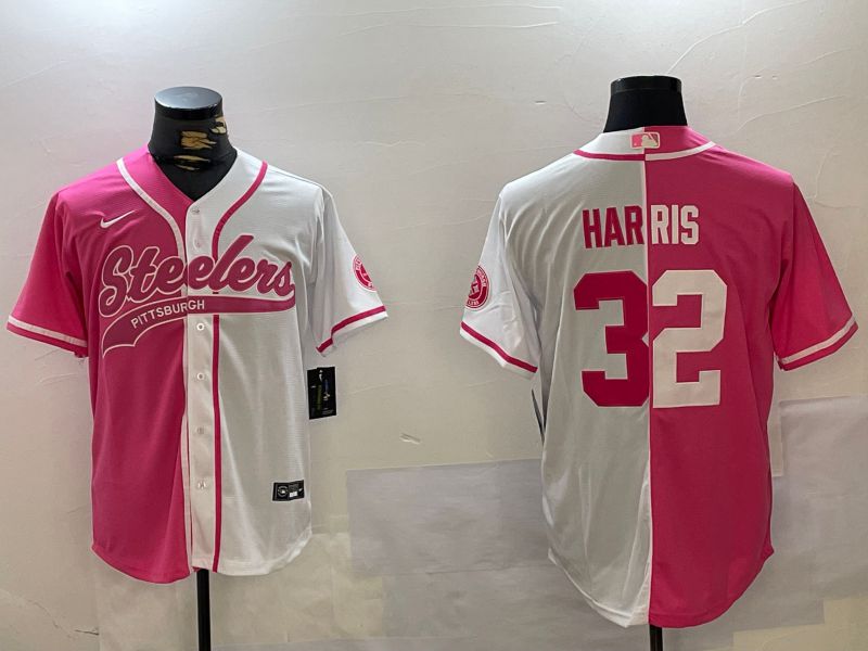 Men Pittsburgh Steelers #32 Harris white pink Joint Name 2024 Nike Limited NFL Jersey style 1